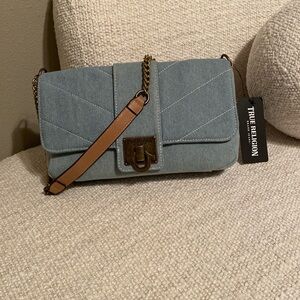True Religion LIGHT BLUE DENIM BRASS HARDWARE FLAP